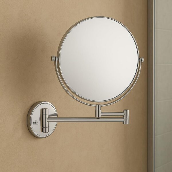 USF 8 Inch Makeup & Shaving Mirror for Bathroom | 5X Magnifying Double Sided Mirror | Adjustable Wall Mounted Bracket | Round Frame Design | Silver Finish | 3 Years Warranty