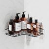 USF Self Adhesive Corner Shelf for Bathroom, Stainless Steel Wall Mounted Storage Rack with No Drill Installation and Strong Hold Design for Kitchen Use, Easy Wall Installation (Black, Pack of 1)