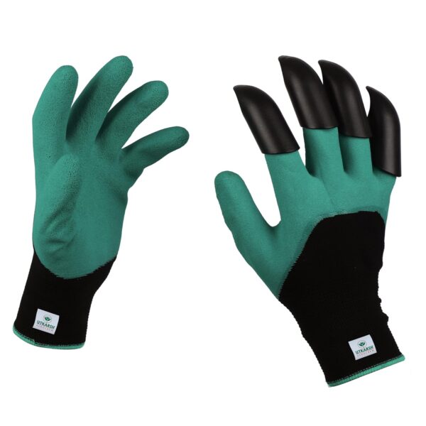UTKARSH Acrylonitrile Butadiene Styrene Heavy Duty Garden Gloves, Reusable, Washable, with Right Hand Fingertip ABS Claws for Pruning, Digging, Planting and Gardening (Pack of 2 Pairs)