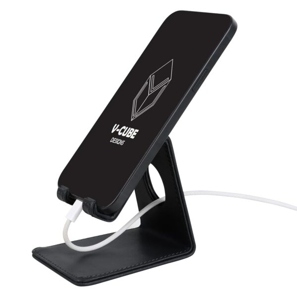 V-CUBE DESIGNS Premium Vegan Leather Universal Mobile Holder | Steel Frame | Angular Desk Phone Stand with Anti-Slip Leather Surface | Fits all Smartphones, Tablets, Kindle, iPad up to 7 Inches |Black