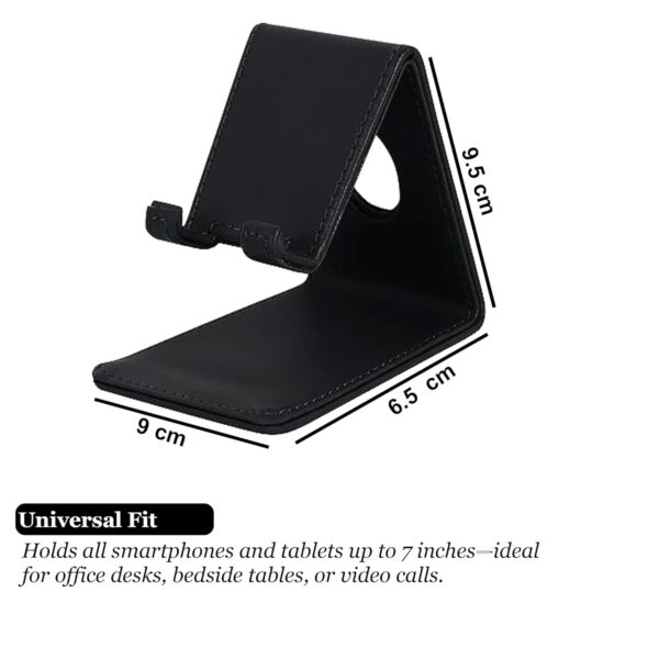 V-CUBE DESIGNS Premium Vegan Leather Universal Mobile Holder | Steel Frame | Angular Desk Phone Stand with Anti-Slip Leather Surface | Fits all Smartphones, Tablets, Kindle, iPad up to 7 Inches |Black
