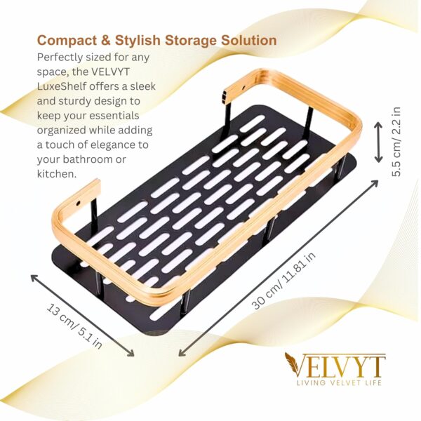 VELVYT Aluminium Bathroom Shelves, Bathroom Organiser Without Drill, Self-Adhesive Multipurpose Wall Mounted Bathroom Shelf & Kitchen Organizer, Bathroom Rack (Pack of 2, Gold)