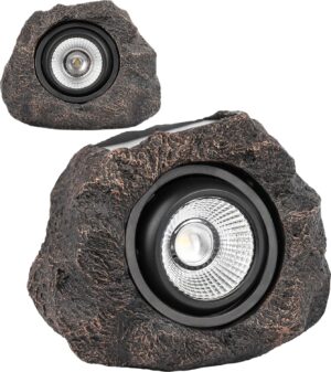 VISFLAIR Solar Rock Lights, 2 Pack Outdoor Decorative Garden Spotlights VISFLAIR Solar Rock Lights, 2 Pack Outdoor Decorative Garden Spotlights for Pathway, Walkway, Yard, Landscape, Patio (Dark Brown)