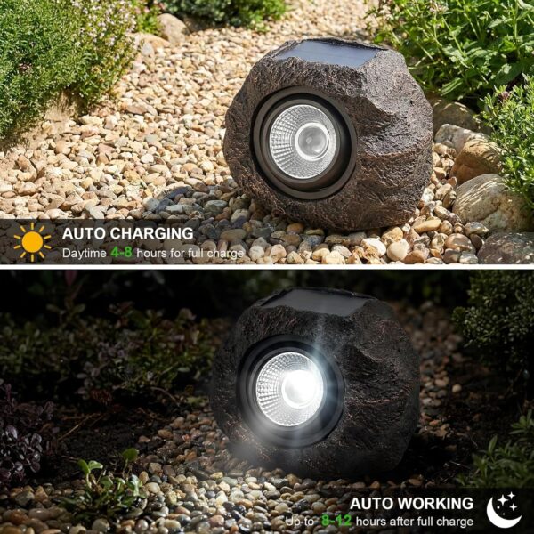 VISFLAIR Solar Rock Lights, 2 Pack Outdoor Decorative Garden Spotlights for Pathway, Walkway, Yard, Landscape, Patio (Dark Brown)