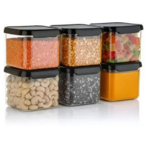 VOLTURI Air Tight Kitchen Containers Set of 6, Kitchen Storage Box for Pulses, Cereals, Grains, Dry Fruits, Pantry Organization, Kitchen Accessories Items for Home, Food Grade (500 ML, Transparent)