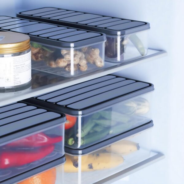 VOLTURI Fridge Storage Containers (Pack of 6), Fridge Organiser Storage Boxes with Lids, Stackable Organizer, Kitchen Accessories Items for Home Keep Fruits, Vegetables Fresher, 1200 ML