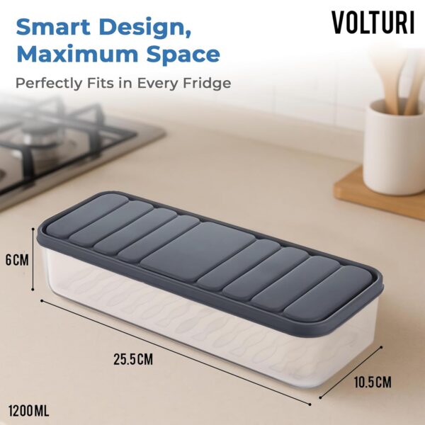 VOLTURI Fridge Storage Containers (Pack of 6), Fridge Organiser Storage Boxes with Lids, Stackable Organizer, Kitchen Accessories Items for Home Keep Fruits, Vegetables Fresher, 1200 ML
