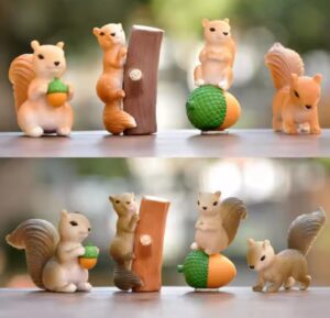 VRB Dec 1 Set Miniature Showpiece Set for Home Decor, VRB Dec 1 Set Miniature Showpiece Set for Home Decor, car Dashboard,Valentine,Living Room,Gifts Figurines,Cake Decoration Items,Figurines for Home Decor. ((4 Pcs Squirrel Miniature))