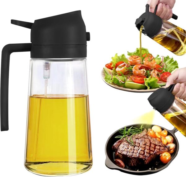 Vasukie 2-in-1 Olive Oil Sprayer and Dispenser Bottle for Kitchen Vasukie 2-in-1 Olive Oil Sprayer and Dispenser Bottle for Kitchen | 500ml Glass Bottle with Premium Nozzle | Cooking Sprayer for Healthy Cooking and Salad Making (2 in 1 Oil Bottle)