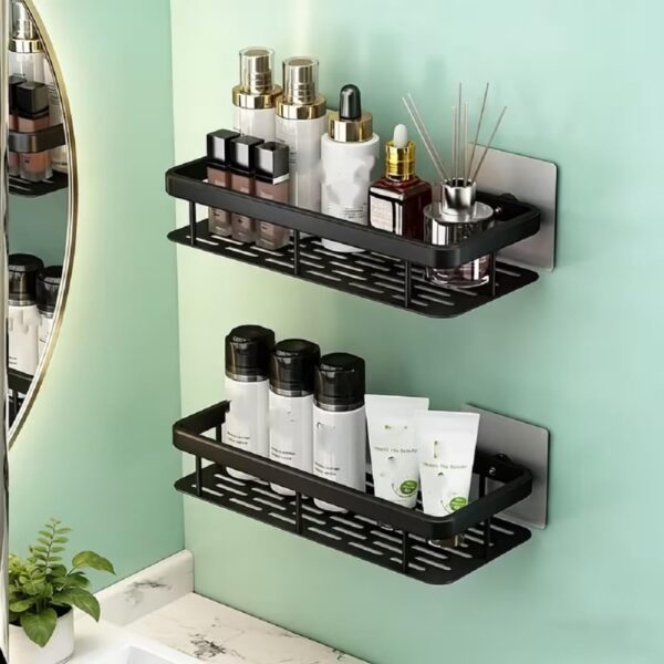 Vedantika Wall Mounted Shelf for Bathroom & Kitchen | Rust-Proof Metal Organizer Rack | Space Saving Storage Holder | Multipurpose Wall Shelf for Home, Office (Black) (Pack of -2)