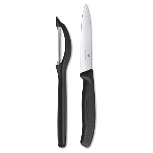 Victorinox Kitchen Knife, Set of 2, Sharp Straight Edge Knife Victorinox Kitchen Knife, Set of 2, Sharp Straight Edge Knife and Stainless Steel Universal Peeler, Black