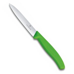 Victorinox Stainless Steel Kitchen Knife, Swiss Classic 10 cm Stamped Knife with Straight Edge, Beveled Tip for Professional and Household Kitchen, Green, Swiss Made