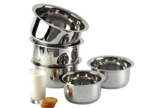 Vinod Stainless Steel Tope Set - 5 Pcs | 0.8, 1, 1.4, 1.8, & 2.2 litres | Patila Cookware Set Combo, Even Heat, Heavy Sandwich Bottom, Induction Compatible for Boiling and Cooking - 2 Year Warranty