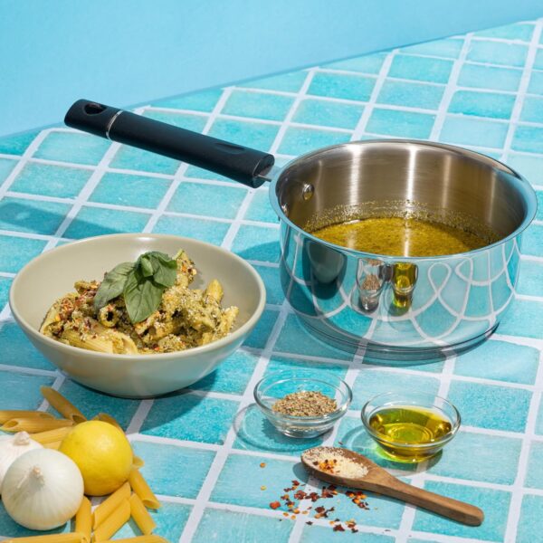 Vinod Tivoli Stainless Steel Saucepan - 1.1 Litre, 14 cm | Sandwich Bottom for Even Heating, Bakelite Handle Tea Pan, Induction Utensil | for Milk Boiling, Chai, Sauce Pot | Perfect for Daily Cooking