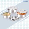 WARMEO Steam Insulated Stainless Steel Casseroles| Easy to Carry Hot Boxes for Kitchen | Hot Food, Easy to Store| Silver| Set of 3 (500,1000,1500ml)