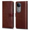 WOW IMAGINE Flip Cover Back Case Cover for iQOO Z10R 5G | Vivo V50 5G | V50e 5G | V50 5G Elite Edition | Vivo T4R 5G (Flexible | Leather Finish | Card Pockets Wallet & Stand | Chestnut Brown)