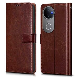 WOW IMAGINE Flip Cover Back Case Cover for iQOO Z10R 5G | Vivo V50 5G | V50e 5G | V50 5G Elite Edition | Vivo T4R 5G (Flexible | Leather Finish | Card Pockets Wallet & Stand | Chestnut Brown)