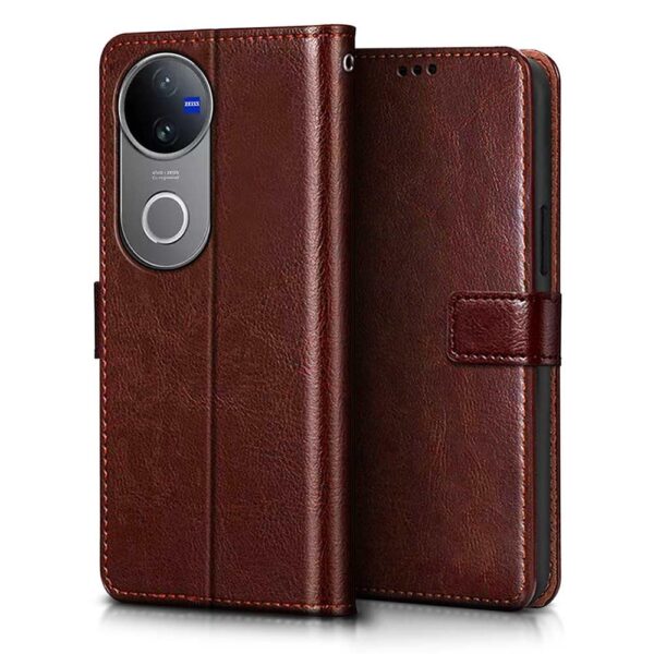 WOW IMAGINE Flip Cover Back Case Cover for iQOO Z10R 5G | Vivo V50 5G | V50e 5G | V50 5G Elite Edition | Vivo T4R 5G (Flexible | Leather Finish | Card Pockets Wallet & Stand | Chestnut Brown)