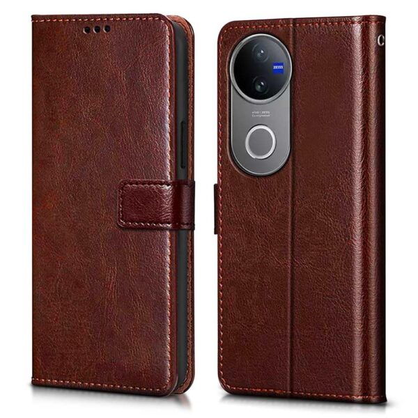 WOW IMAGINE Flip Cover Back Case Cover for iQOO Z10R 5G | Vivo V50 5G | V50e 5G | V50 5G Elite Edition | Vivo T4R 5G (Flexible | Leather Finish | Card Pockets Wallet & Stand | Chestnut Brown)