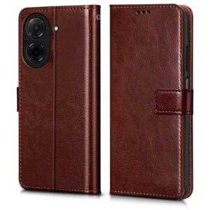 WOW IMAGINE Flip Cover for Redmi A5 | Poco C71 Shockproof Back Case Cover (Flexible | Leather Finish | Card Pockets Wallet & Stand | Brown)