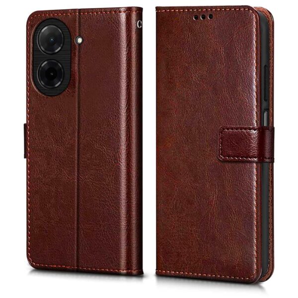 WOW IMAGINE Flip Cover for Redmi A5 | Poco C71 WOW IMAGINE Flip Cover for Redmi A5 | Poco C71 Shockproof Back Case Cover (Flexible | Leather Finish | Card Pockets Wallet & Stand | Brown)