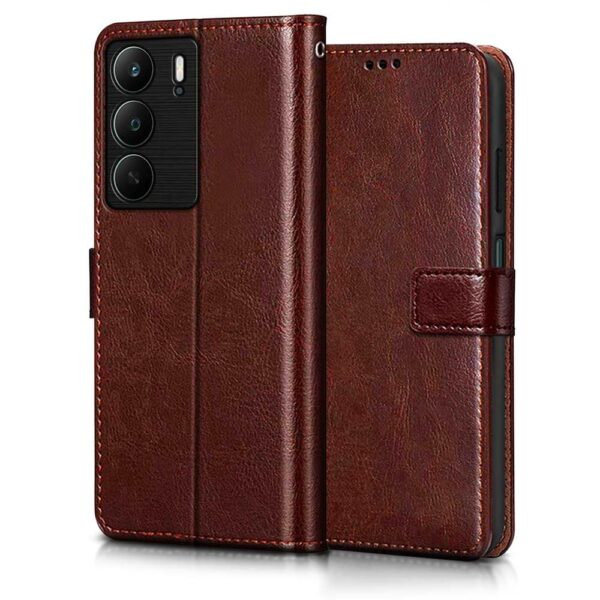 WOW IMAGINE Shock Proof Flip Cover Back Case Cover for Realme C75 | Realme C73 | Narzo 80 lite 5G | P3 Lite 5G (Flexible | Leather Finish | Card Pockets Wallet & Stand | Brown)