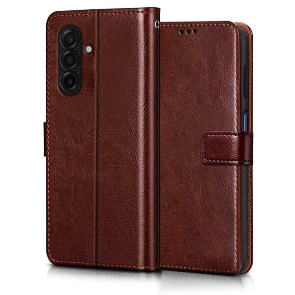 WOW IMAGINE Shock Proof Flip Cover Back Case Cover for Samsung Galaxy M17 5G | A17 5G | F17 5G (Flexible | Leather Finish | Card Pockets Wallet & Stand | Brown)