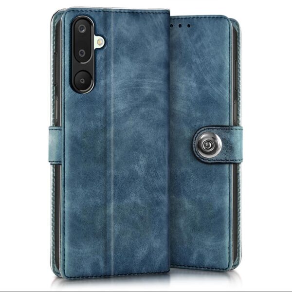 WOW IMAGINE Shock Proof Flip Cover Back Case for Samsung Galaxy M16 5G | Galaxy F16 5G (Magnetic Button Flip Case | Wallet Pockets & Stand | Leather Finish | Aquamarine)