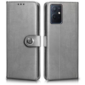 WOW IMAGINE Shock Proof Flip Cover Back Case for iQOO Z6 5G | Vivo T1 5G | Vivo Y75 | Vivo Y55 (Magnetic Button Flip Case | Wallet Pockets & Stand | Leather Finish | Stone Grey)