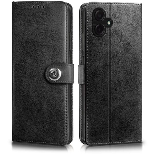 WOW IMAGINE Shockproof Flip Cover Back Case for Samsung Galaxy M17e 5G | F70e 5G | M07 | F07 | A07 | A07 5G (Designer Button Flip Case | Inbuilt Wallet Pockets & Stand | Leather Finish | Haze Black)
