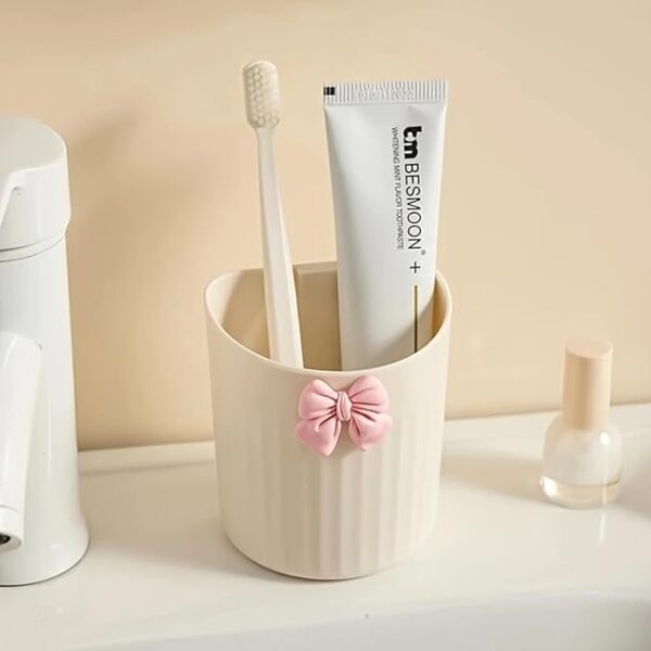Wall Mounta Esthetic Makeup Organizer | Modern Plastic Cosmetic Storage| Lightweight Bathroom Accessory Holder for Brushes, Tubes Pack of 01 (Cream)