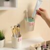 Wall Mounta Esthetic Makeup Organizer | Modern Plastic Cosmetic Storage| Lightweight Bathroom Accessory Holder for Brushes, Tubes Pack of 01 (Cream)