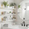 Wall Mounted Bathroom Shelves Set of 3, White Rustic Wood Wall Mounted Bathroom Shelves Set of 3, White Rustic Wood Floating Shelves with Metal Brackets, Wall Storage Rack for Toiletries Organizer Washbasin Kitchen Living Room (Golden White)