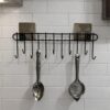 Wall Mounted Kitchen Utensil Hanger with Adhesive Hooks | Heavy Duty Metal Spoon & Ladle Holder Rack | No Drilling Kitchen Organizer for Cooking Tools, Cups & Accessories (Black)