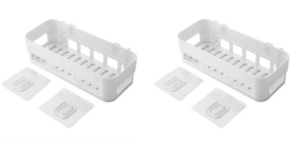 Wall Mounted Plastic Storage Shelf Multipurpose Organizer Rack for Bathroom Kitchen Utensils Toiletries and Daily Essentials (2)