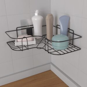 Wall Mounted Self-Adhesive Bathroom Corner Shelf/Kitchen Rack & Holder/Storage Organizer Rack - Bathroom Accessories (Material-GI Metal, Powder Coated Finish, Black, Pack of 1)
