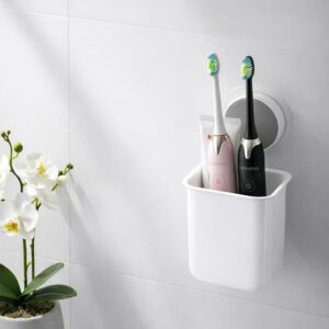 Wall Mounted Storage Organizer with Adhesive Hooks – Multifunctional Space-Saving Bathroom & Office Storage for Makeup, Pens, Toothbrush & Accessories (1, White)
