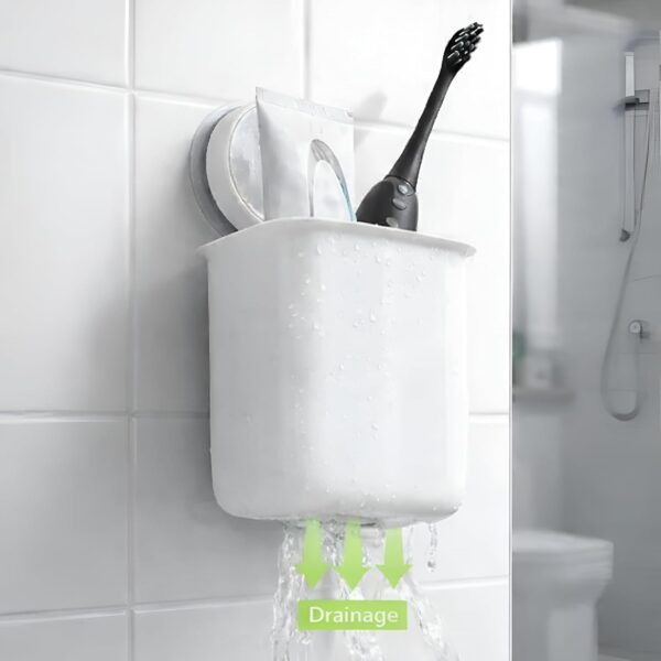 Wall Mounted Storage Organizer with Adhesive Hooks – Multifunctional Space-Saving Bathroom & Office Storage for Makeup, Pens, Toothbrush & Accessories (1, White)