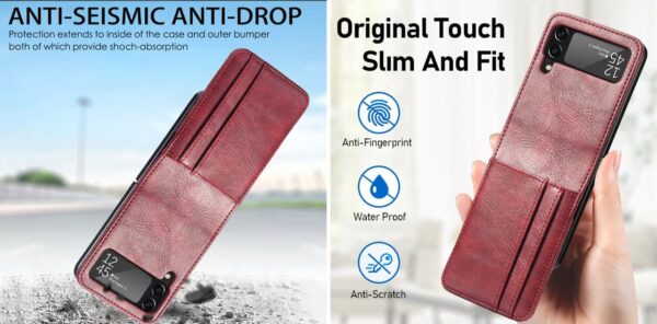 Wallet Case with Card Holder Slim Fit PU Leather Protective Flip Phone Cover for Samsung Galaxy Z Flip 4 / Samsung Galaxy Z Flip 4 5G (2022 Modal)- (Red)