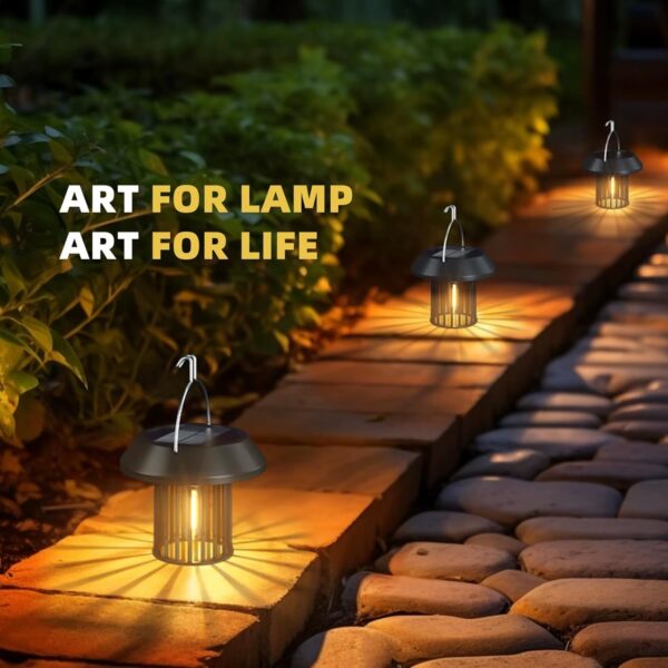 Whimsical Solar Hanging Lantern Outdoor Decorative Light Waterproof LED Garden Lamp with Warm Glow for Balcony Patio Yard Pathway (Black)