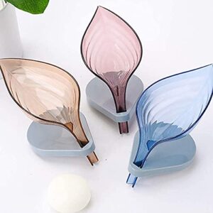 White Leaf Shape Soap Dish with Suction Cup - Bar Soap Box Holder for Bathroom, Kitchen & Sink Elegant Water-Draining Soap Stand Tray, No-Drill Installation-Pack of 4