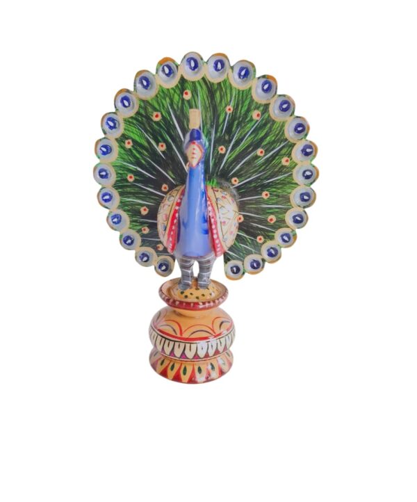 White Wood Painting Feather Open Peacock | Decorative Wooden Items White Wood Painting Feather Open Peacock | Decorative Wooden Items Home & Office Decor | Multicolor Dancing Peacock Statue | Showpiece Gift for Housewarming (6 inch)