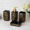 Whizzo Premium Ceramic Bathroom Accessories Set of 4 – Soap Dispenser, Toothbrush Holder, Tumbler & Soap Dish | Luxury Golden Geometric Design | Bathroom Décor Set for Home & Hotels (BS-844, Black)