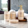 Whizzo® Intricate Design Bathroom Accessories Set Ceramic - 4 Piece Bathroom Accessories Set Soap Dispenser, Toothbrush Holder, Tumbler, Soap Dish, The Best Gifting Choice (WZ-BS-798-White)