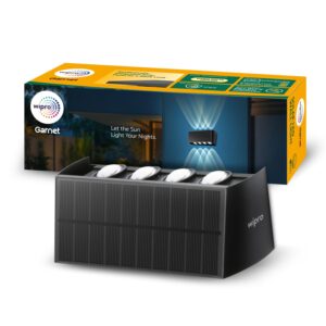 Wipro Garnet Solar Wall Light SW04 4x2 Way | 2 in 1 Modes | Warm White Light | Auto ON(Night) & Off(Day) | IP65 | Outdoor Light for Home, Balcony, Patio, Stairs, Garden | Easy Installation | Pk 1