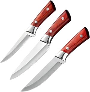 Wizbiz Meat Cleaver 3PCS Butcher Kitchen Knife Set Stainless Steel Slaughter Boning Knife for Meat Bone Fish Fruit Vegetables Slicing Chef Knife