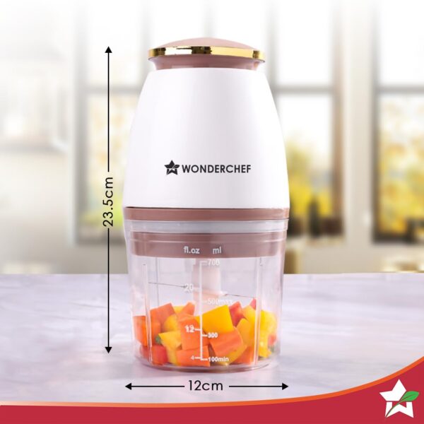 Wonderchef Nutri-chop Pearl Electric Chopper | 4 Sharp Stainless Steel Blades | 700ml | 350W | Chop and Mince Vegetables, Meat, Blends Dips | Low Noise | Light-weight | 2-Year Warranty