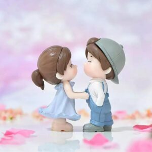 Wonderland Set of 2 Kissing Cap Couple Miniature| Figurine for Car Dashboard | Doll House Accessory | Showpiece| Gifting | Fairy Garden Accessories - Boy- 0.9x0.9x2.16, Girl- 0.7x0.9x2 inches- Blue
