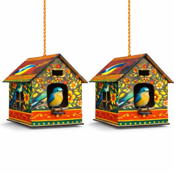 Wooden Bird House Pack of 2 | Hanging Bird Nest for Garden, Balcony & Terrace | Outdoor Home Decor & Gifting (Disassembled)