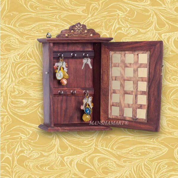Wooden Key Holder Wall Hanging With 6 Hooks for Home Office Bedroom Living Room - Key Box Cabinet Rack